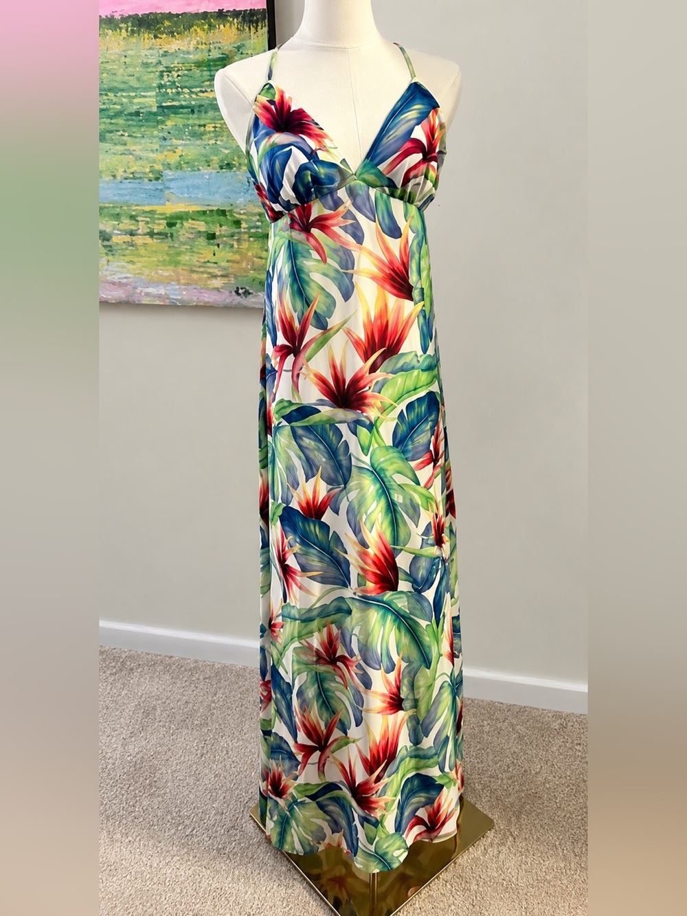 Show Me Your Mumu Palm Flings Amal Maxi Dress Medium Floral Chiffon Hawaiian